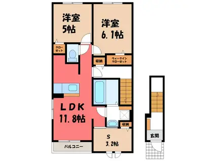 ヒカルサ伊勢崎I(2LDK/2階)の間取り写真