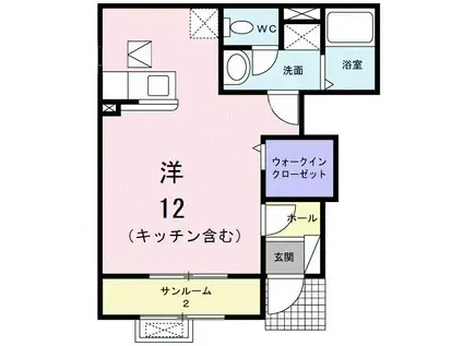 クラージュI(ワンルーム/1階)の間取り写真