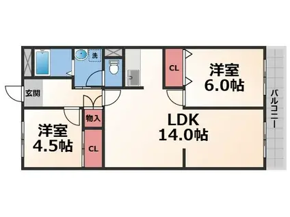 石賀ハイム(2LDK/3階)の間取り写真