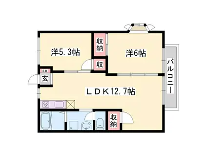 ビューハイツ横尾(3DK/2階)の間取り写真