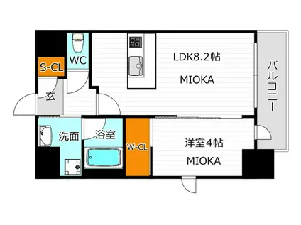 エステムコート谷町九丁目(1DK/10階)の間取り写真