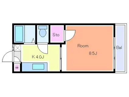 ASAHIハイツ A棟(ワンルーム/2階)の間取り写真