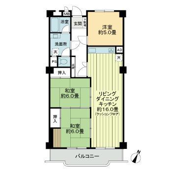 ボーン平尾(3LDK/3階)の間取り写真