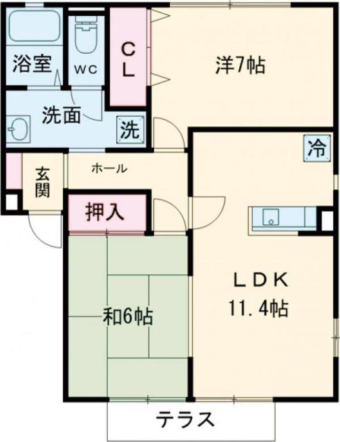 ヴューコスモB(2LDK/1階)の間取り写真