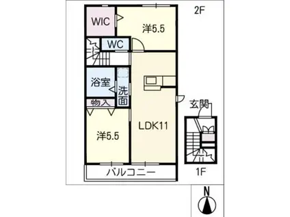 ヘーベルメゾン法華(2LDK/2階)の間取り写真