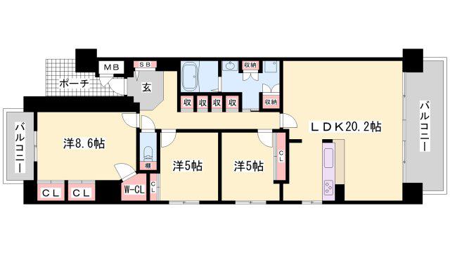 キャッスルコート飾磨(3LDK/6階)の間取り写真