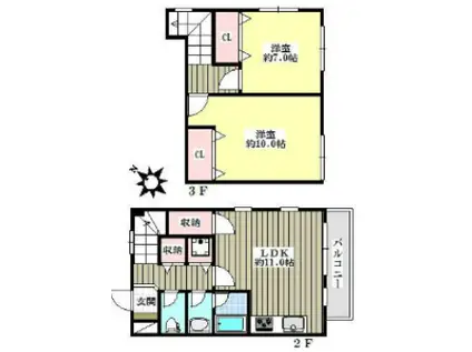 フォレストコート山口(2LDK/2階)の間取り写真