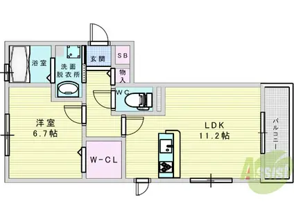 シャルレーヌ・ドゥ・グレイス(1LDK/2階)の間取り写真