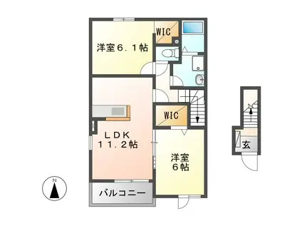 アベイユ社護寺II(2LDK/2階)の間取り写真