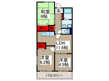 メゾンアンソレイエ(3LDK/1階)の間取り写真