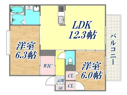 ロイヤルサニーハイツ(2LDK/2階)の間取り写真