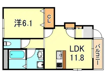 ジェミニハイム2(1LDK/1階)の間取り写真