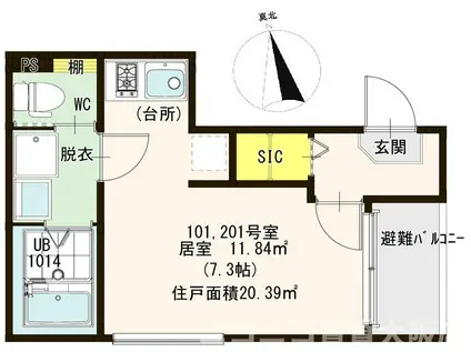 ハーモニーテラス深草平田町(ワンルーム/1階)の間取り写真