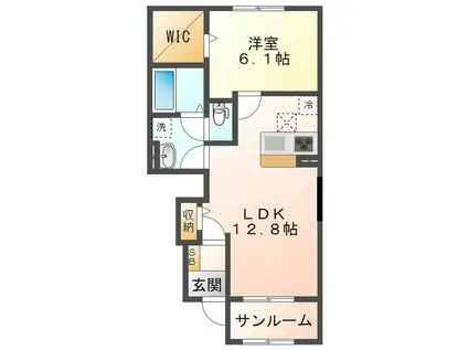ガーデン一身田(1LDK/1階)の間取り写真