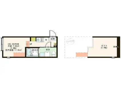 ピノヴィラージュ六町(ワンルーム/2階)の間取り写真