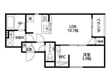 ラフィネ東大畑通(1LDK/1階)の間取り写真