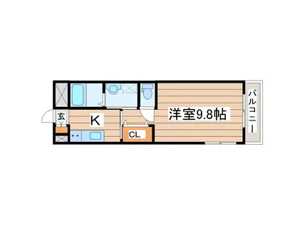 DUO美田園(1K/2階)の間取り写真