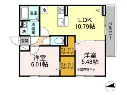 ラ・カーサ グリシーナ 旧D-ROOM小川町(2LDK/3階)の間取り写真