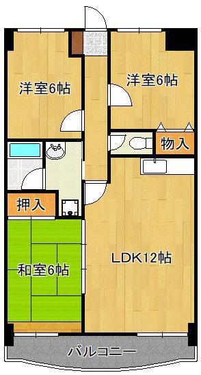ジョイフル桧垣(3LDK/4階)の間取り写真