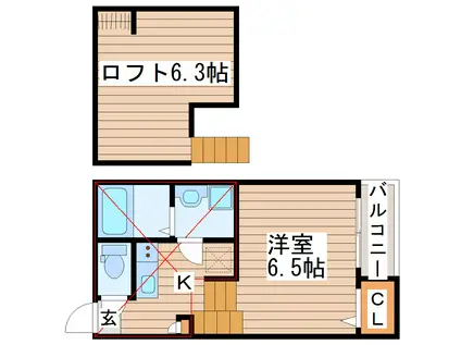 若林ベース(1K/2階)の間取り写真