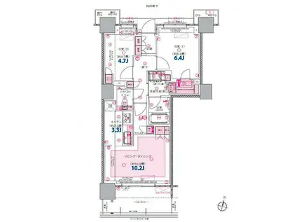 プラウドタワー郡山(2LDK/7階)の間取り写真