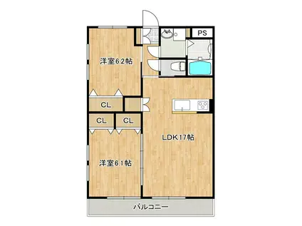 ブレイン坂下II(2LDK/3階)の間取り写真