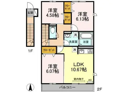 COMFORTAS K(2LDK/2階)の間取り写真