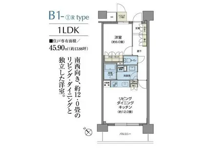 パークアクシス仙台(1LDK/3階)の間取り写真