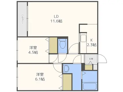 ブランシャール南円山(2LDK/2階)の間取り写真