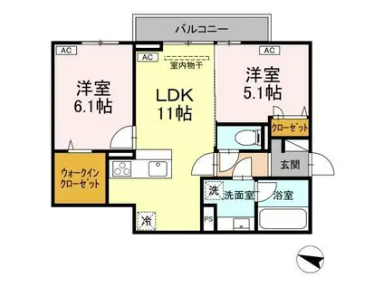 DーRESIDENCE明神(2LDK/2階)の間取り写真