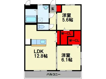 マメゾン潤野II(2LDK/2階)の間取り写真