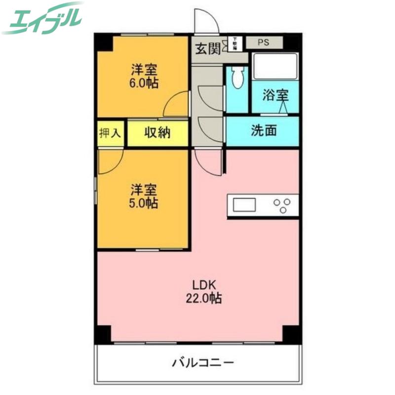 プロミネント四日市(2LDK/8階)の間取り写真