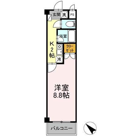 タイムD1(1K/2階)の間取り写真