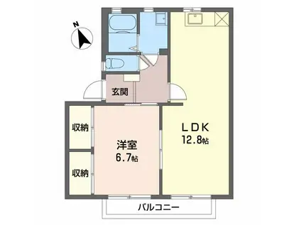 ディアスいこい(1LDK/2階)の間取り写真