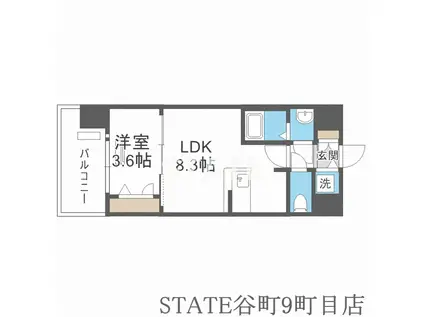 スワンズシティ大阪エスクレア(1LDK/7階)の間取り写真