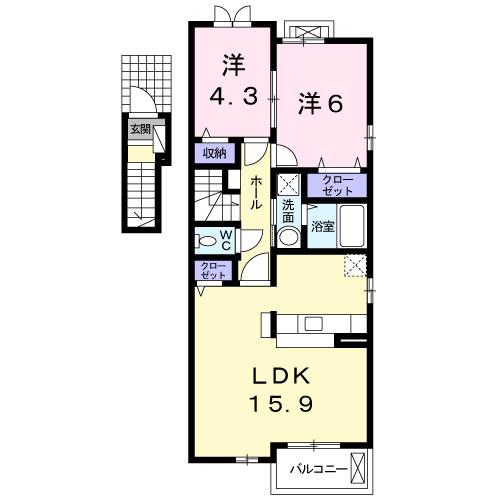 メゾンブローテII(2LDK/2階)の間取り写真
