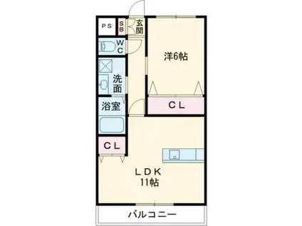 グランドハイツ馬場山緑(1LDK/1階)の間取り写真