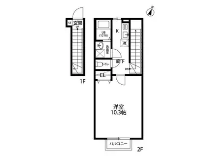 アムールエクセランII(1K/2階)の間取り写真