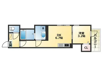 ハーモニーテラス平野西II(1DK/2階)の間取り写真