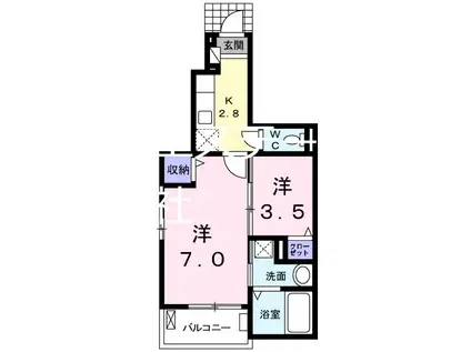 ベル リアン セカンドA・B(1K/1階)の間取り写真