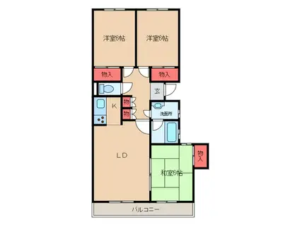 牛久ロイヤルレジデンスB棟(3LDK/2階)の間取り写真