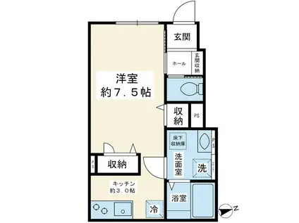 オーバルコート(ワンルーム/1階)の間取り写真