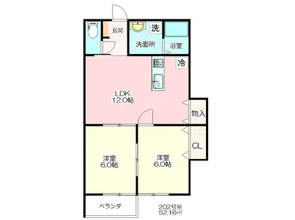 ビオラII(2LDK/2階)の間取り写真