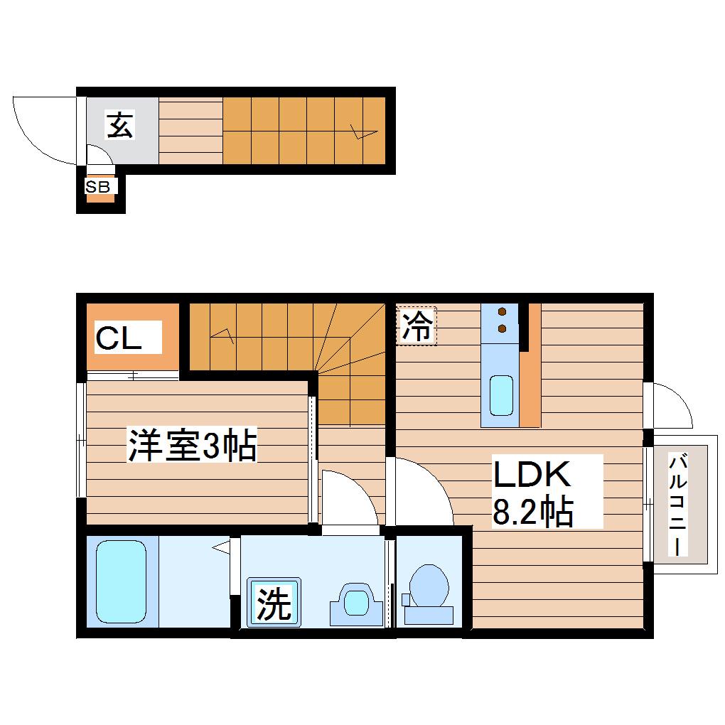 コンフォール南仙台(1LDK/2階)の間取り写真