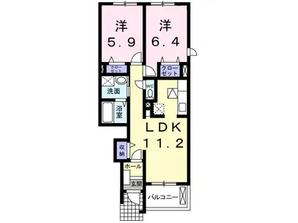 プロヴァンス(2LDK/1階)の間取り写真