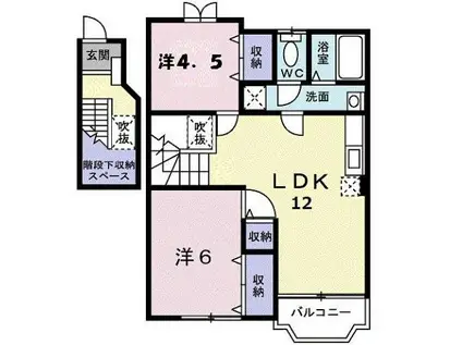 サンウエストヒルズD(2LDK/2階)の間取り写真