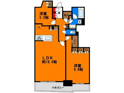 幕張ベイパーク ライズゲートタワー(2LDK/14階)の間取り写真