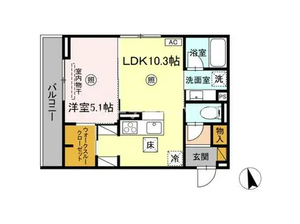 D‐INVEST東原A(1LDK/1階)の間取り写真