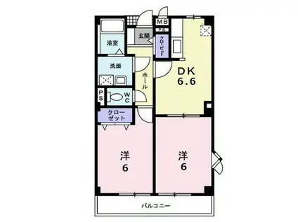 グランツ花園(2DK/2階)の間取り写真