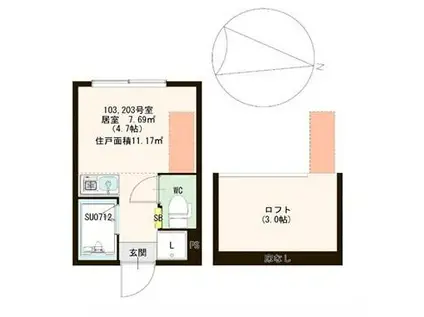 GRANTHAM HOUSE SENKAWA(ワンルーム/1階)の間取り写真